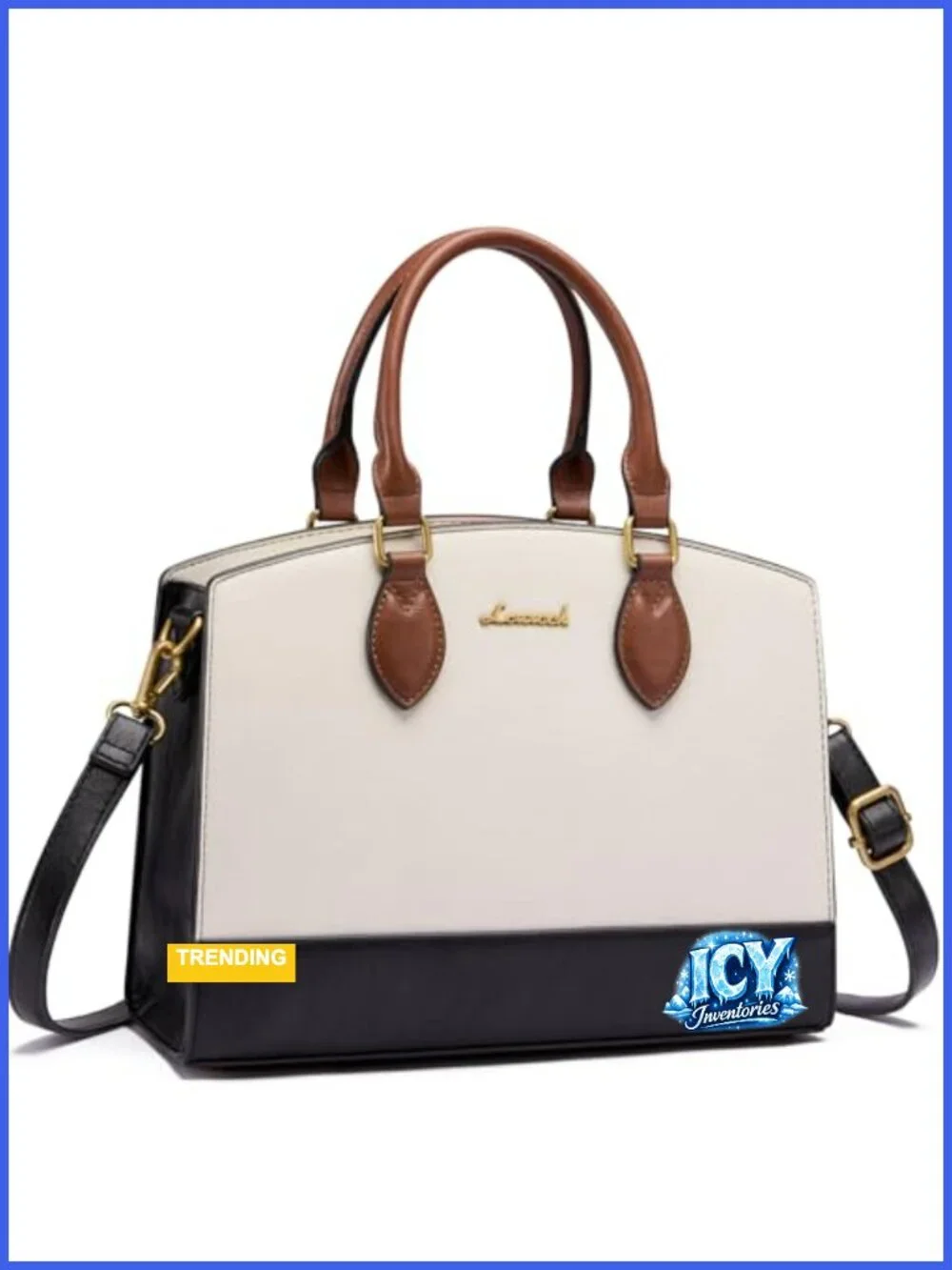 Vintage PU Leather Satchel Bag Women Tote Shoulder Bag Handbag 4 Compartments